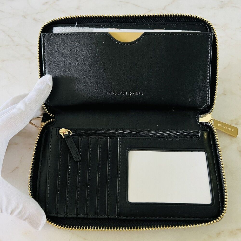 MICHAEL KORS Fulton Black Flat Multi Function Phone Case Zip Wallet Wristlet - Picture 6 of 7